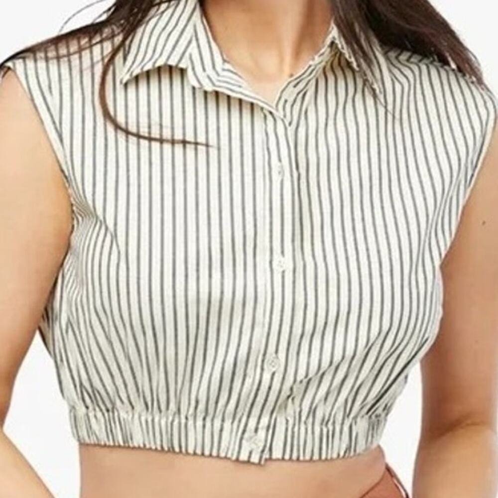 NWT Weworewhat Cropped Sleeveless Popover Shirt Small Antique White Grey Stripe